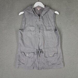 St. Tropez West Linen Vest Women's Large Hooded Full Zip Utility Lightweight